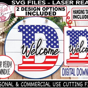Letter D svg BUNDLE, Laser Ready, Patriotic Lettering svg, USA Letter svg, Family Initial svg, Patriotic Welcome Sign svg, Stars and Stripes