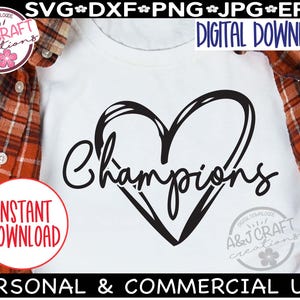 Champs Herz SVG, Champes Football svg, Meister Baseball, Typografie, Champs School Team Maskottchen svg, Spirit Shirt, Trainer, jubeln