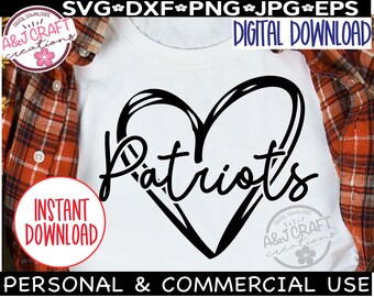 Patriots heart SVG, Patriots Football svg, Patriots typography, Patriots Baseball, Patriots Cheer, Patriots School Team Mascot svg, Coach