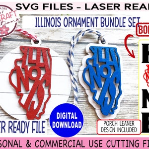 Illinois Ornament SVG BUNDLE, Laser Ready File, Illinois word art svg, Illinois State Ornament, Illinois svg, Illinois Ornament
