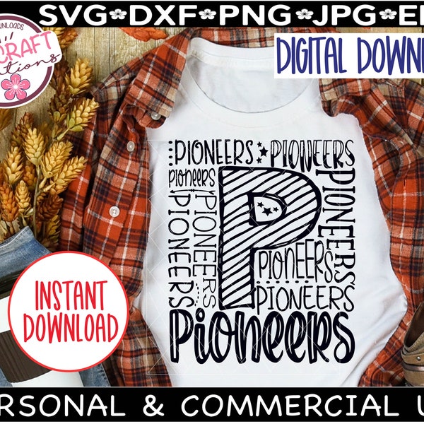 Pioneers SVG, Pioneers Football svg, Pioneers Baseball svg, typography svg, Pioneers school svg, Pioneers Mascot png, Go Pioneers