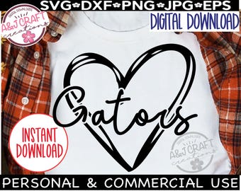 Gators Heart SVG, Gators Typography svg, Gator Team Mascot, Gators Football svg, Gators Baseball, School Mascot svg, Gator Spirit Shirts svg
