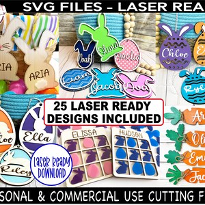Easter BUNDLE Laser cut files svg, Easter Basket Tag SVG, Bunny Tag svg, Laser Ready file, Happy Easter svg, Bunny Silhouette svg file
