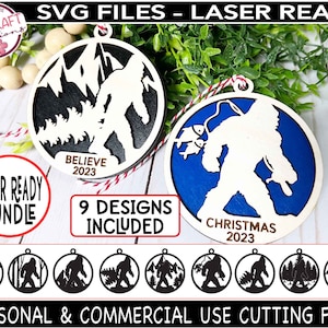 Bigfoot Sasquatch Ornament Bundle SVG, Bigfoot Christmas, Believe in Bigfoot, PNW, Laser Ready File, Laser Ornament svg, Digital Download