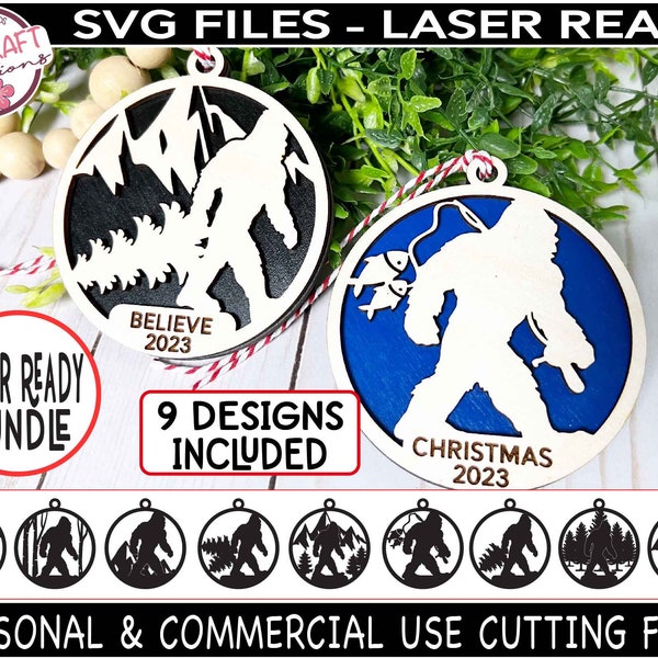 Bigfoot Sasquatch Ornament Bundle SVG, Bigfoot Christmas, Believe in Bigfoot, PNW, Laser Ready File, Laser Ornament svg, Digital Download