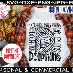 Delfine SVG, Delfine Fußball, Delfine-Volleyball, Typografie svg, Delfine Shirt, Schule Maskottchen svg, Schule Geist Shirt, Go Delfine