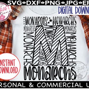 Monarchs typografie SVG, Monarchs Baseball SVG, Monarchs tshirt, Monarchs Coach, Monarchs School team mascotte SVG, School Spirit, Cheer