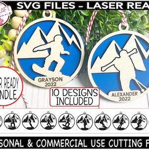 Snowboard Ski Ornament SVG Bundle, Snowboarder Ornament Laser Datei, Skifahrer Laser Datei, Snowboard Laser Datei, Skifahren, Sport Laser Cut Datei