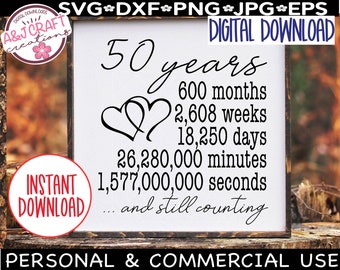 Svg 50e anniversaire, renouvellement des vœux, 50 ans de mariage svg, anniversaire de mariage, 50 ans, cadeau d&#39;anniversaire pour les parents
