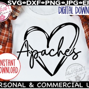 Apaches Heart SVG, Apaches Football svg, Apaches School Team Mascot, typography, Apaches shirt, School Spirit shirt, Apaches Teacher, Cheer