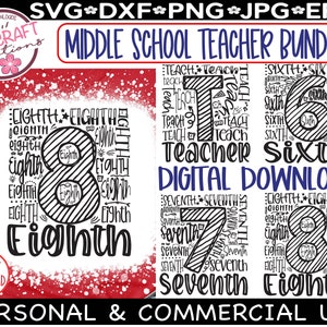 Middle School svg Dateien, Middle School Typography Grade Bundle SVG, Middle School Squad svg, 6. 7. 8. Klasse svg, Typography svg Bundle