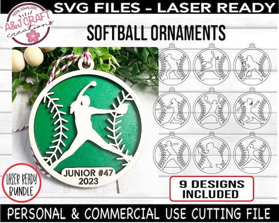 Softball Ornament SVG BUNDLE, Sports Ornaments svg, Softball Christmas Ornament svg, Softball Laser File, Softball Glowforge, Softball svg