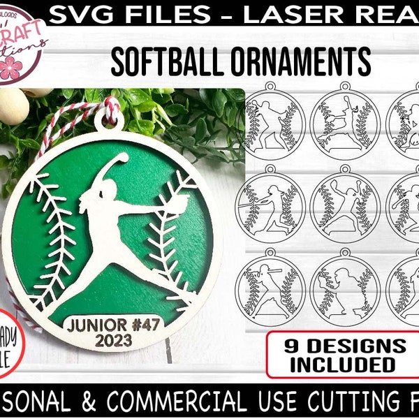 Softball Ornament SVG BUNDLE, Sports Ornaments svg, Softball Christmas Ornament svg, Softball Laser File, Softball Glowforge, Softball svg