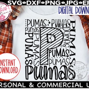 Pumas Typografie SVG, Pumas Basketball svg, Pumas Schulmaskottchen png, Lehrer-Shirt, Pumas jubeln, Pumas Fußball, Pumas Schulgeist