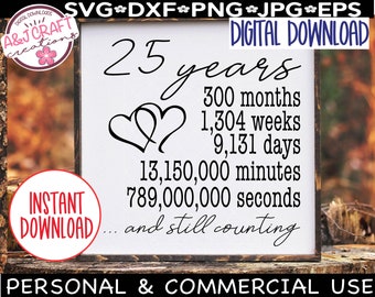 25e anniversaire svg, 25e anniversaire de mariage svg, Renouvellement des vœux, 25 ans d’anniversaire svg, Cadeau d’anniversaire pour les parents