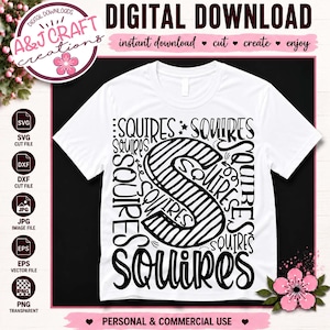 Squires Team Mascot Typography SVG, School Spirit - Cheer, Football, Baseball, Soccer (Digital Download)