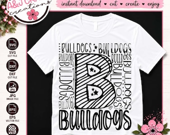 Bulldogs-Teammaskottchen-Typografie SVG, Schulgeist – Cheerleading, Football, Baseball, Fußball (Digitaler Download)