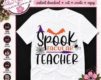 Arquivo de corte digital com frase engraçada para o Halloween do professor(a) assustador(a)