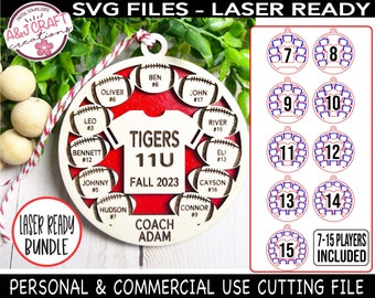 Football Team Ornament SVG Bundle, Coach Ornament svg, Sports Ornaments svg, Football svg for Glowforge, Laser Football svg, Peewee Football