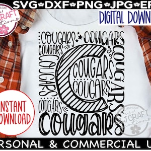 Cougars SVG, Cougars Fußball svg, Cougars Typografie, Cougar Maskottchen svg, Cougars Basketball svg, Cougars Baseball svg, gehen Cougars svg