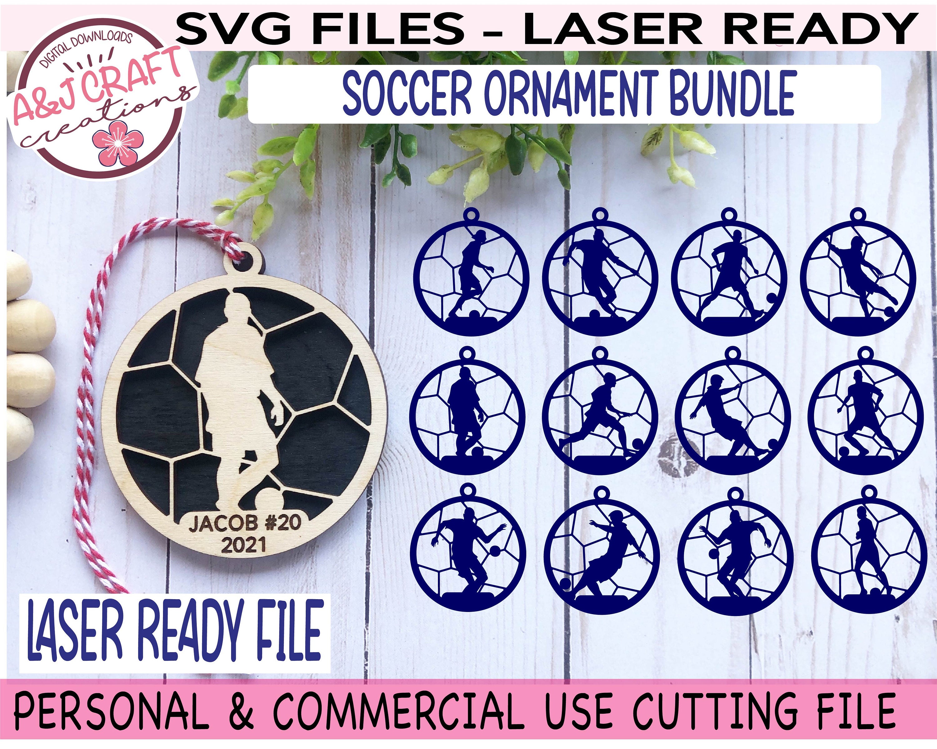 SOCCER Ornament Bundle SVG Sports Ornaments svg Laser Ready | Etsy