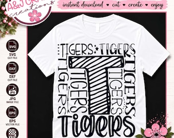 Tigers-Teammaskottchen-Typografie SVG, Schulgeist – Cheerleading, Football, Baseball, Fußball (Digitaler Download)