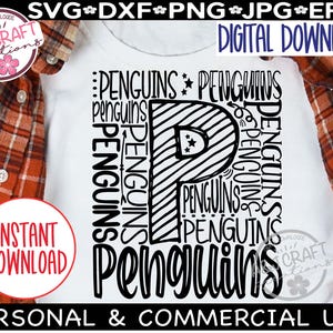 Penguins SVG, Penguins Football svg, Penguins Baseball svg, tipografía svg, camiseta de Penguins, mascota de la escuela, camiseta de espíritu escolar, Go Penguins