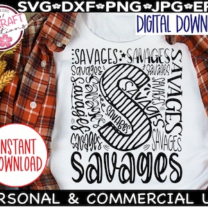 Savages Typografie SVG, Savages Fußball svg, Savages Team Maskottchen svg, Savages svg, Savages-Shirt svg, Savages Schulgeist, Go Savages svg