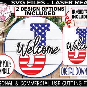 Letter J svg BUNDLE, Laser Ready, Patriotic Lettering svg, USA Letter svg, Family Initial svg, Patriotic Welcome Sign svg, Stars and Stripes