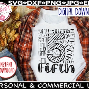 5. Klasse Typografie SVG, 5. Klasse Lehrer Shirt svg, 5. Klasse Schule svg, fünfte Klasse png, Elementarlehrer Shirt