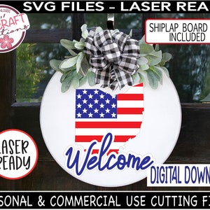 OHIO Welcome Sign svg, Laser Ready Svg, Patriotic Welcome Ohio sign SVG, Ohio svg File, State of Ohio svg, USA Flag svg, Ohio svg