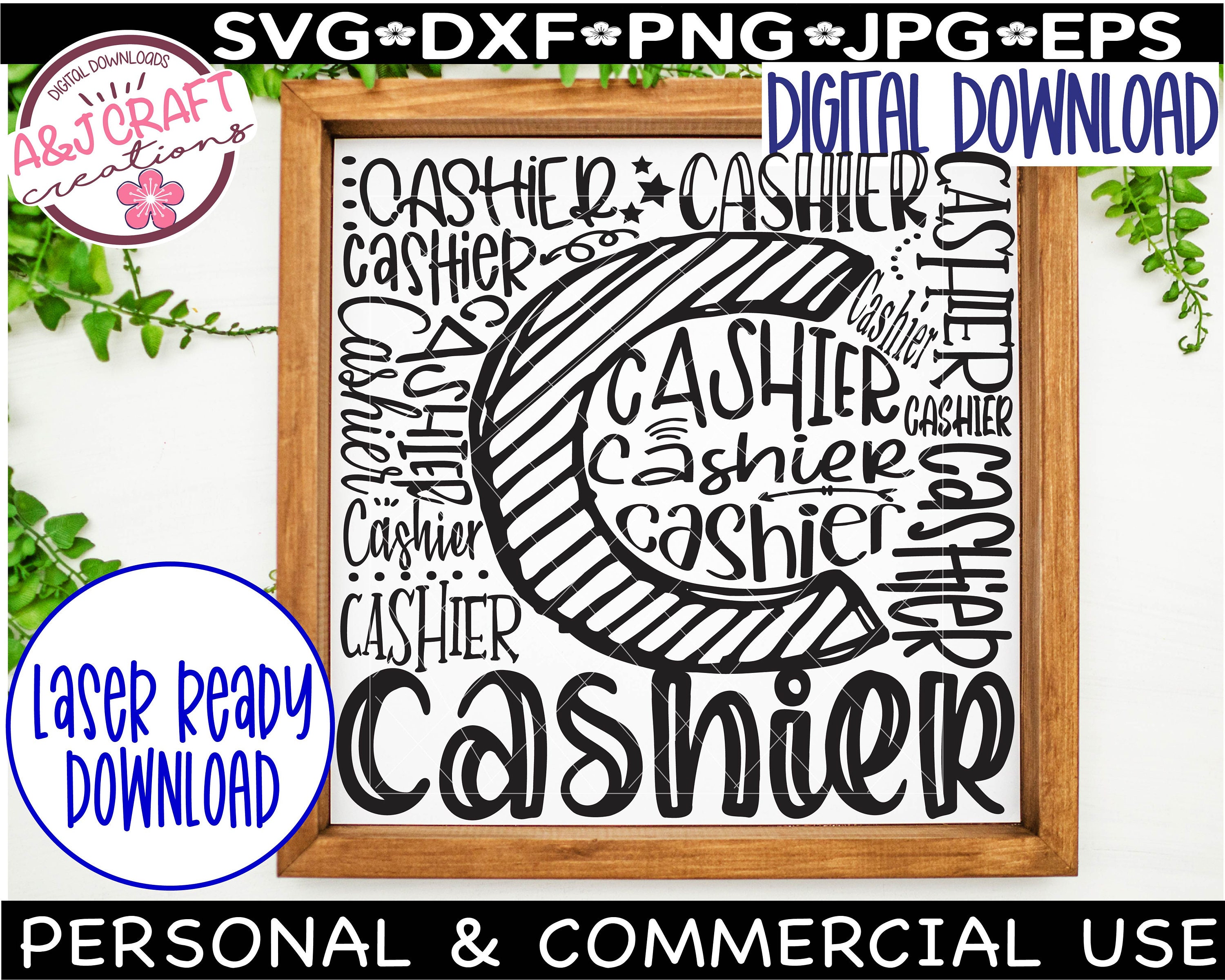 Cashier Typography SVG, Essential Worker Apparel Design (digital ...