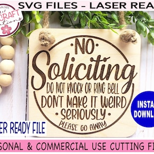 No soliciting sign SVG, No Soliciting Laser File, No Soliciting signs Funny, Doorbell Sign, Dont Knock svg, do not knock svg, laser ready