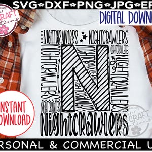 Nightcrawlers Typography SVG, Nightcrawlers Football svg, Nightcrawlers School Spirit Mascot, Nightcrawlers Cheer, Go Nightcrawlers, Coach