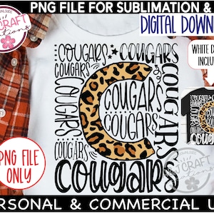 Cougars PNG, Cougars Sublimation, Cougars Football png, Cougars Typography, Cougars Mascot, Cougars school spirit, Cougars design for DTF