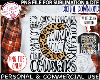 Cougars PNG, Cougars Sublimation, Cougars Football png, Cougars Typography, Cougars Mascot, Cougars school spirit, Cougars design for DTF