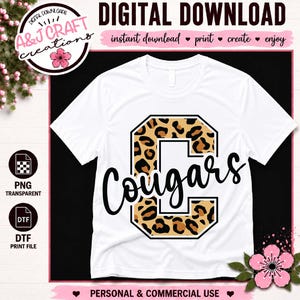 Cougars luipaardprint PNG, schoolmascotte sublimatiebestand, cheerleading, American football, honkbal, voetbal (digitale download)