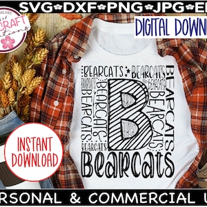 BEARCATS SVG, Bearcats Football svg, Bearcats Baseball svg, Bearcats Baseball Shirt, Typografie svg, Bearcats Maskottchen, Bearcats Wrestling svg