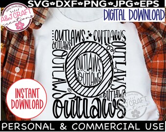 Outlaws SVG, Outlaws Typography, Outlaws Football svg, Outlaws School Mascot, Outlaws Sublimation, Outlaws Cheer, Outlaws School Spirit svg