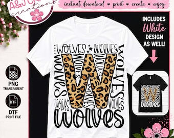 Wolves Leopard Print Team Mascot Typography PNG, School Spirit - Cheer, Football, Baseball, Soccer (Digital Download)