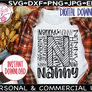 Chemise de nounou SVG, svg de nounou, png de nounou, typographie svg, svg de la bienheureuse nounou, meilleure chemise de nounou svg, cadeau nounou des enfants, téléchargement immédiat
