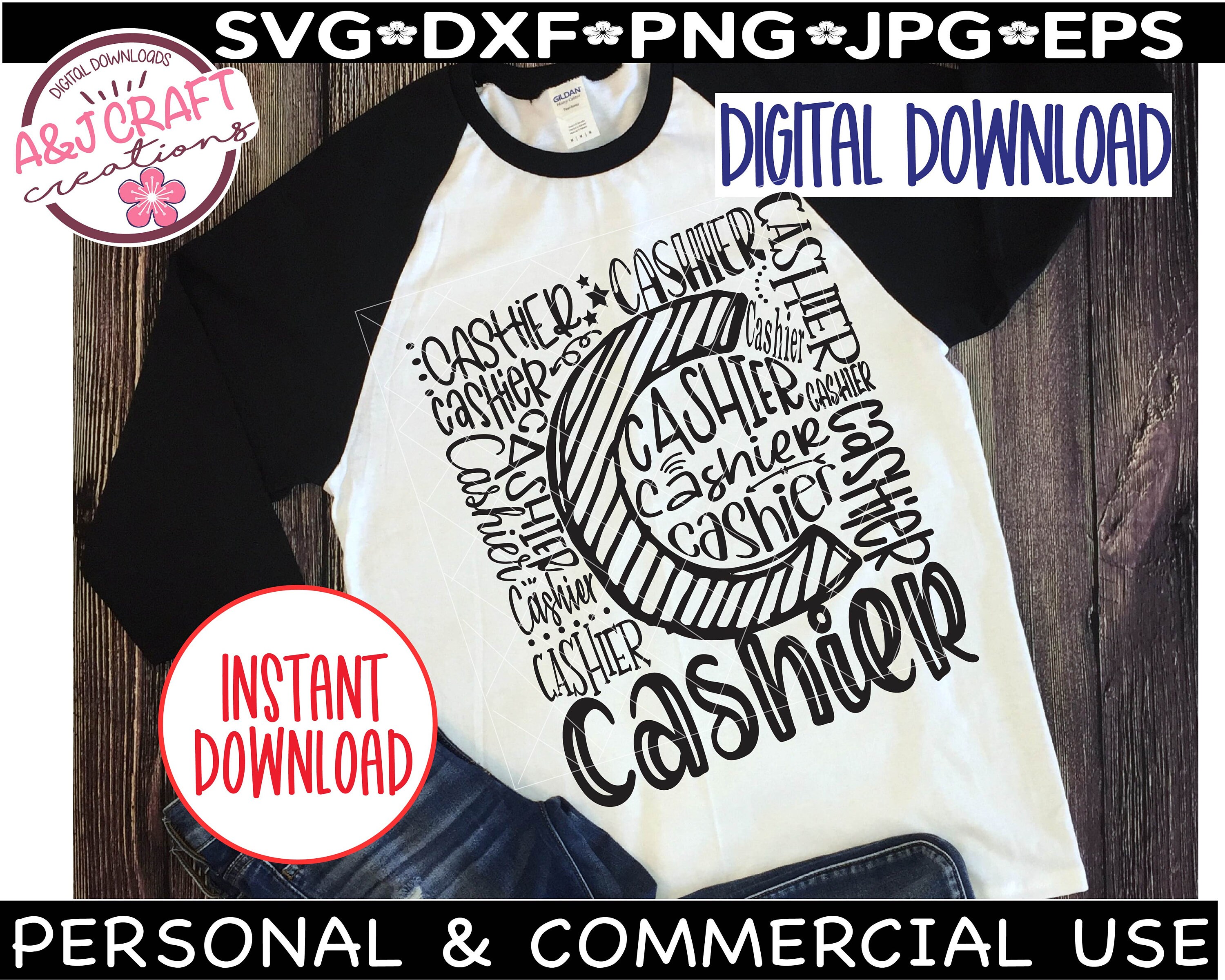 Cashier Typography SVG, Essential Worker Apparel Design (digital ...