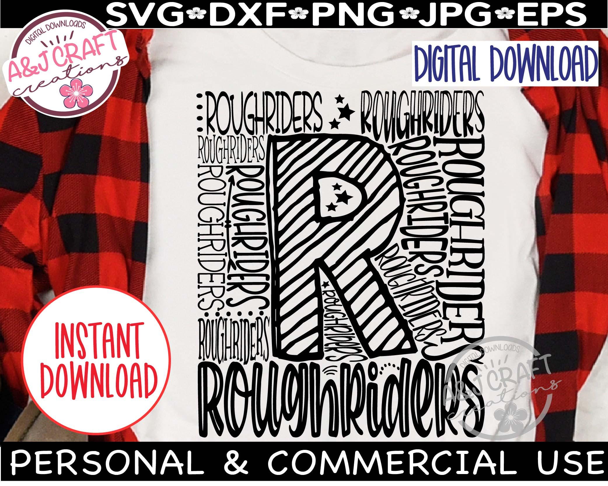 Roughriders Mascot SVG, School Spirit Typography Design (digital ...