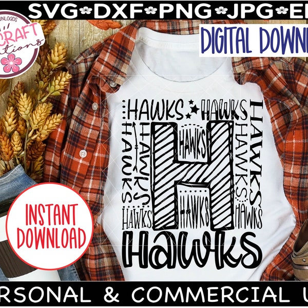 HAWKS svg, Hawks Mascot svg, Hawk Pride svg, Hawks typography svg, Hawks Cheer, Hawks Football svg, Hawks Baseball, Hawks Spirit Shirt svg