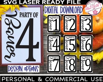 Party SVG, SET OF 9, Party of Sign, Party of 4, Party of 5, Party of 6 Sign, Party of Family Sign, Party of 7, Glowforge Laser Ready File