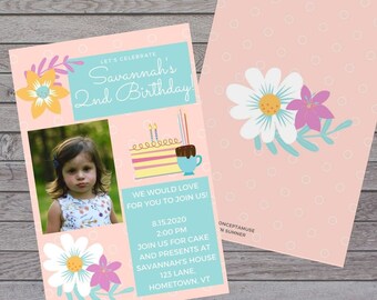 Custom Pink Floral Birthday Party Invitation