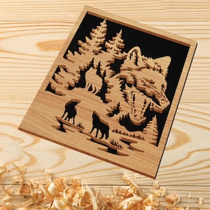 Scroll Saw Pattern with Wolf Design - Wolves in The Valley (PDF, PNG, SVG)