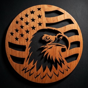 Scroll Saw Pattern Eagle - 4th of July Patriotic Woodworking Template - American Flag Bald Eagle Fretwork (PDF, PNG, SVG)
