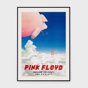 Pink Floyd Oakland Coliseum California 1977 Concert Original Vintage Poster, INSTANT DOWNLOAD, Singer Band Concert Music - Poster #0105