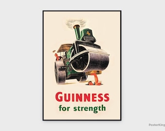 Guinness For Strength (Steamroller) Original Vintage Poster, INSTANT DOWNLOAD, Beer Poster, Beer Lover, Guinness Beer Art - Poster #0006